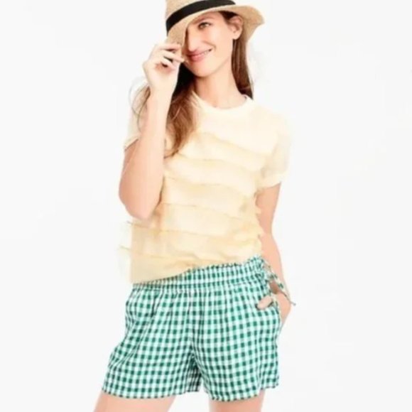 J. Crew Pants - J. Crew Green Gingham Linen Shorts Size Large